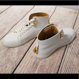Men’s White Leather Buscemi High Top Sneakers